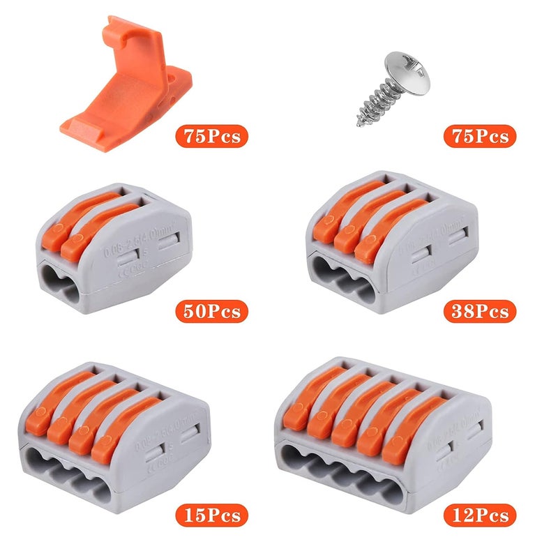 XHF 115 PCS Lever Wire Electrical Connectors Nuts Kit with Bases&Screws 28-12 AWG, Multiple Stud Electrical Connectors 2/3/4/5 Conductor Combination, Quick Disconnect Compact Splicing - Image 2